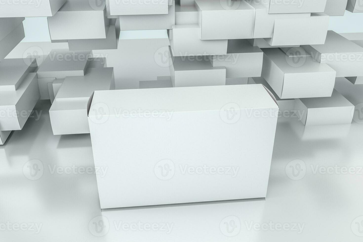 3d rendering, white packing boxes with white background photo
