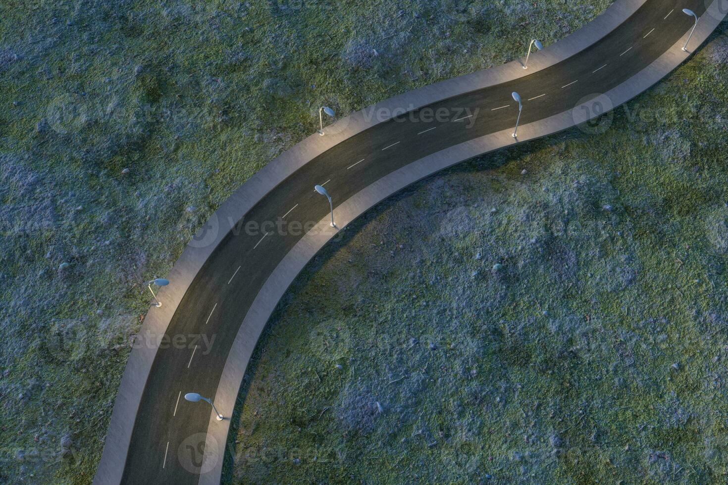 el ondulación la carretera en el abandonado afueras, 3d representación foto