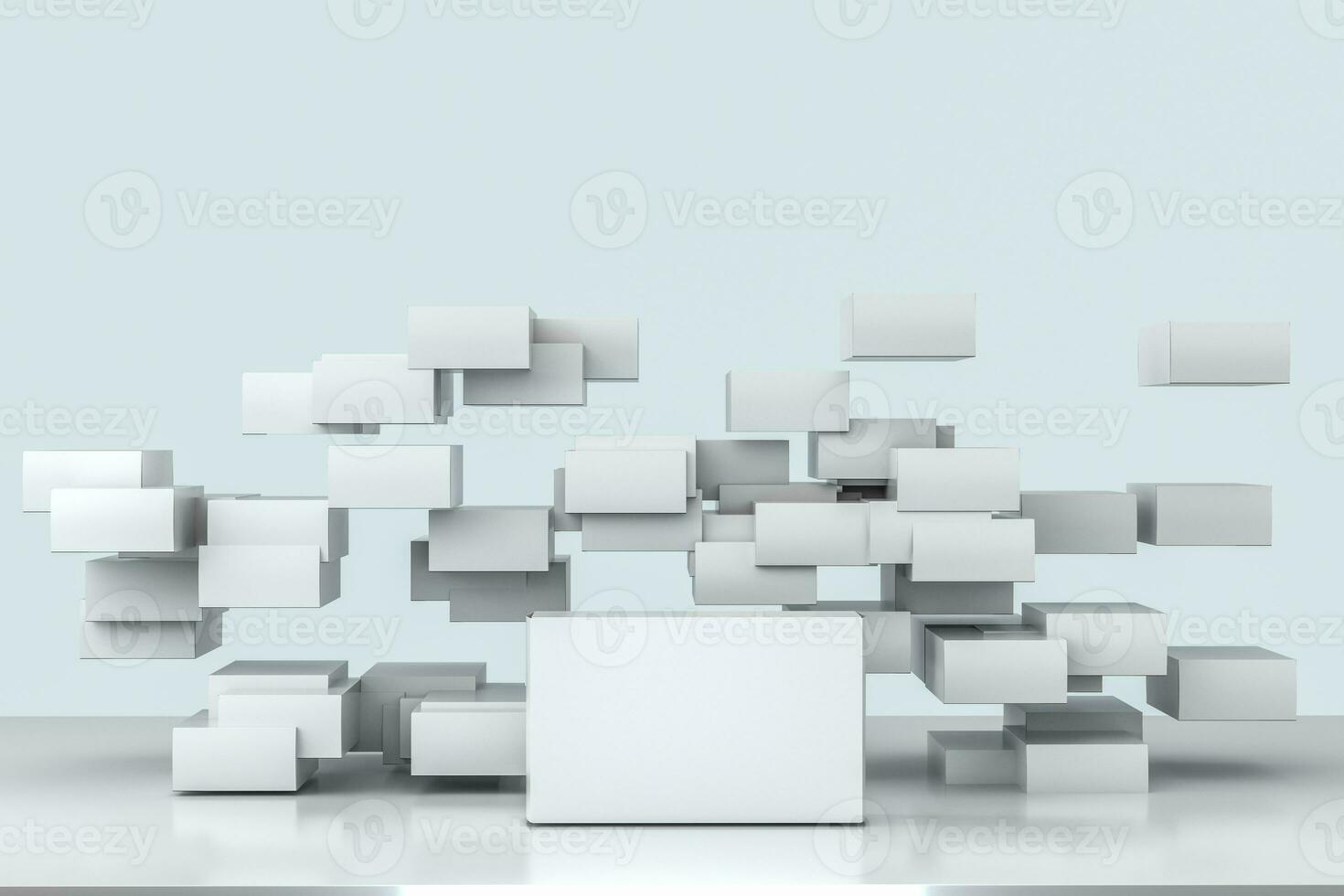 3d rendering, white packing boxes with white background photo