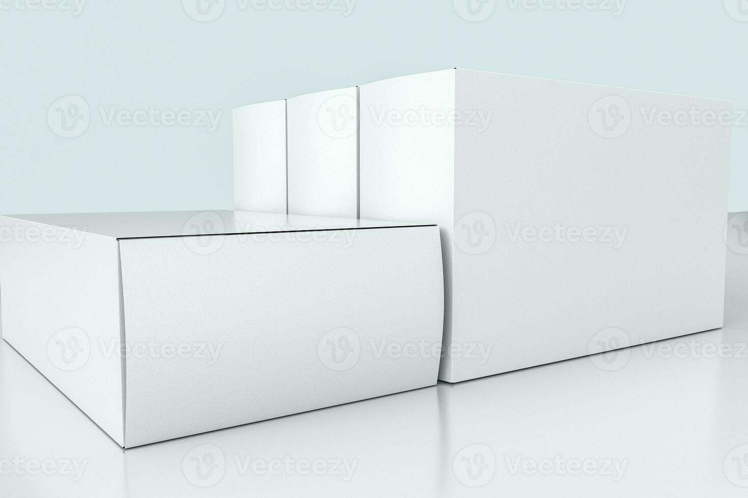 3d rendering, white packing boxes with white background photo