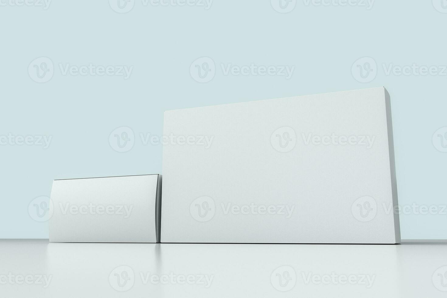 3d rendering, white packing boxes with white background photo