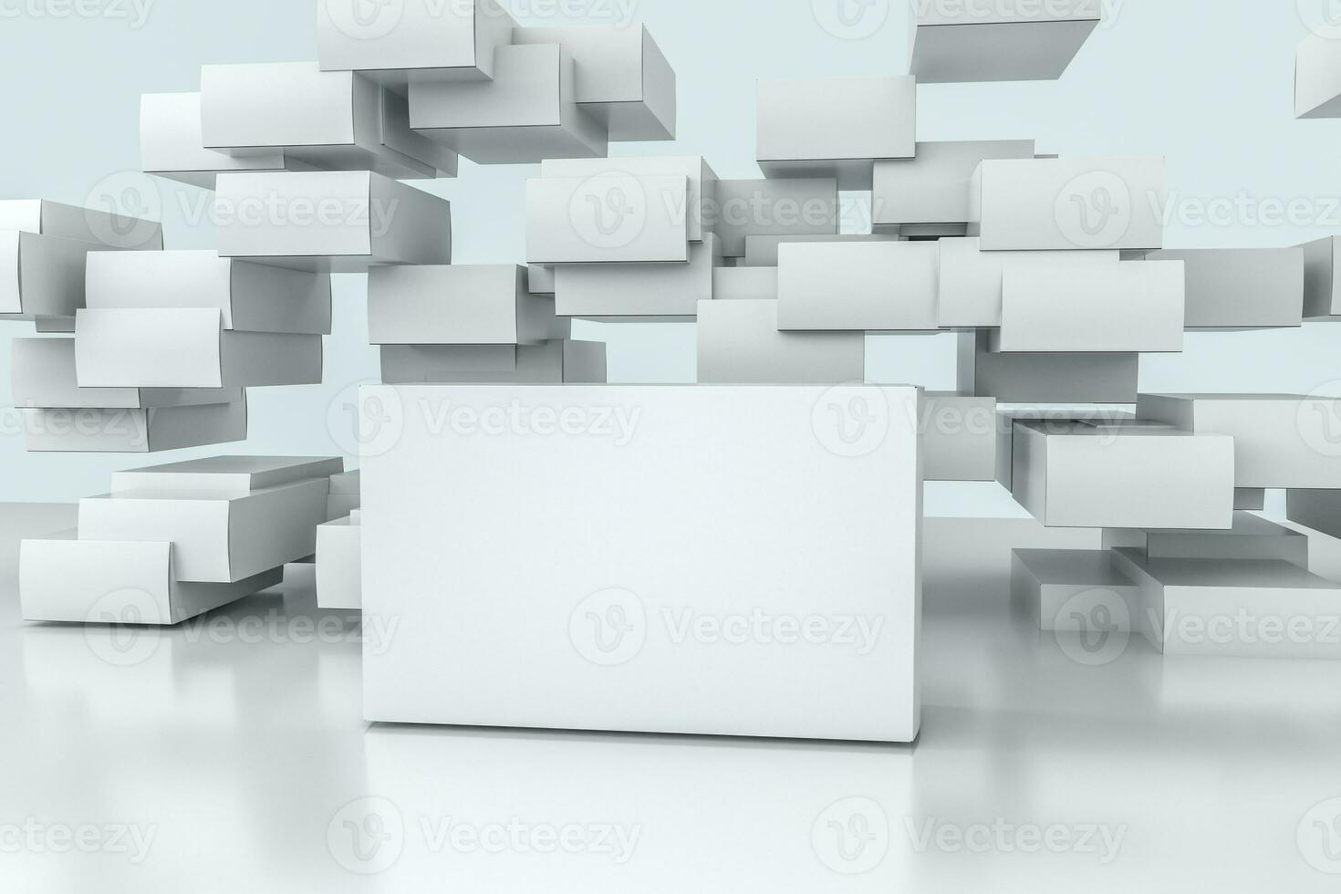 3d rendering, white packing boxes with white background photo