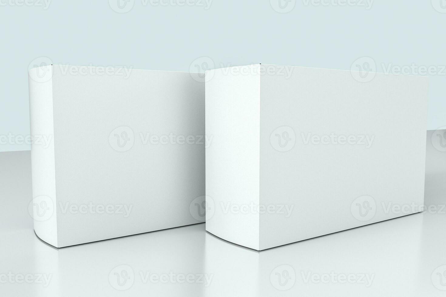 3d rendering, white packing boxes with white background photo