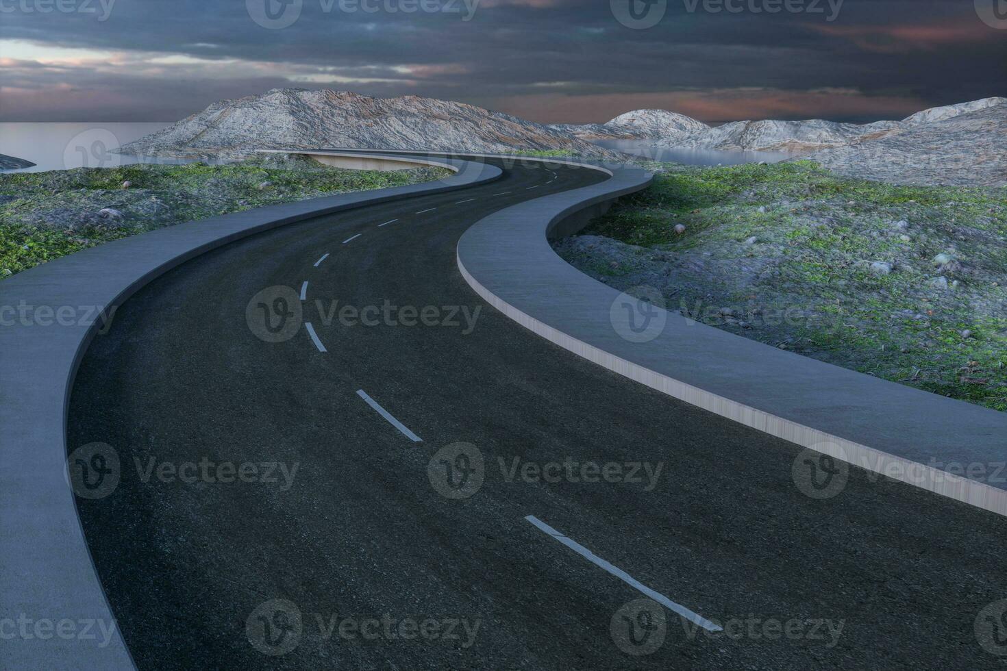 The waving road in the deserted suburbs, 3d rendering photo