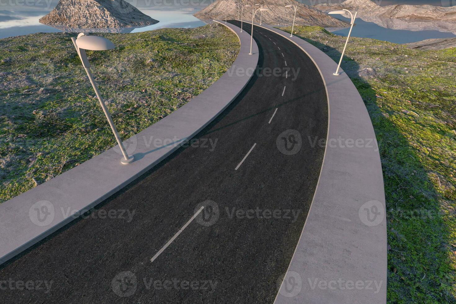 The waving road in the deserted suburbs, 3d rendering photo