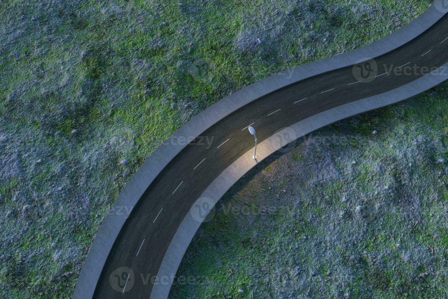 el ondulación la carretera en el abandonado afueras, 3d representación foto