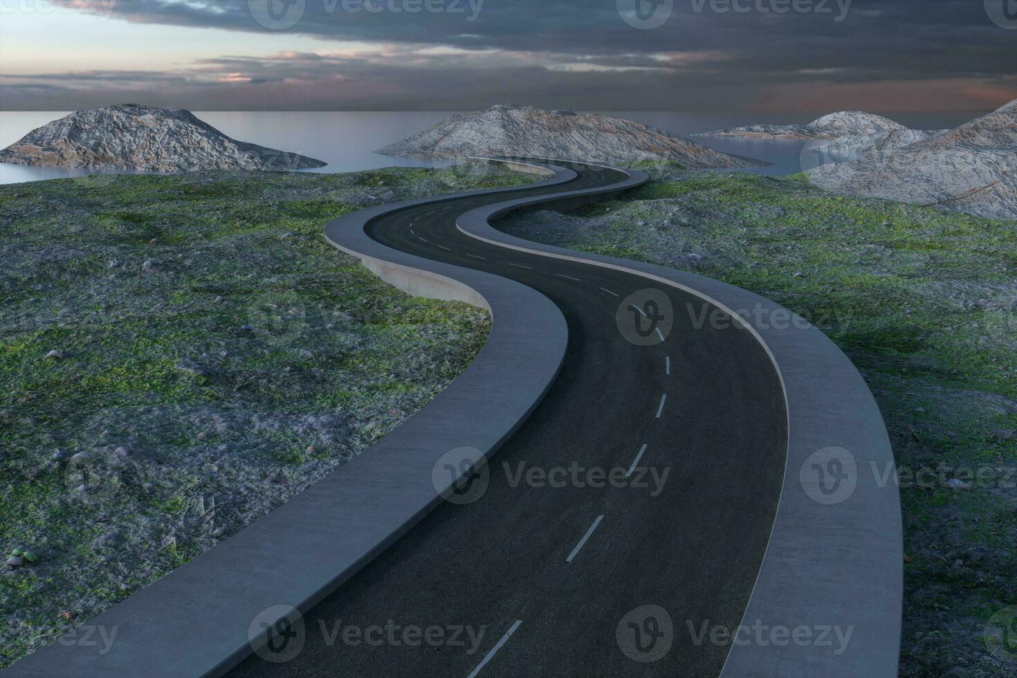 The waving road in the deserted suburbs, 3d rendering photo