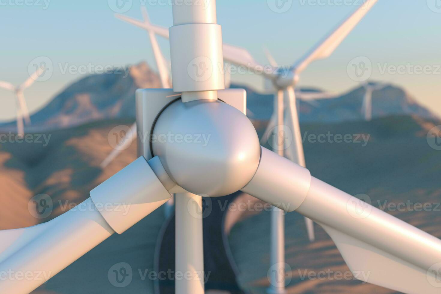 Windmills and winding road in the open, 3d rendering. photo