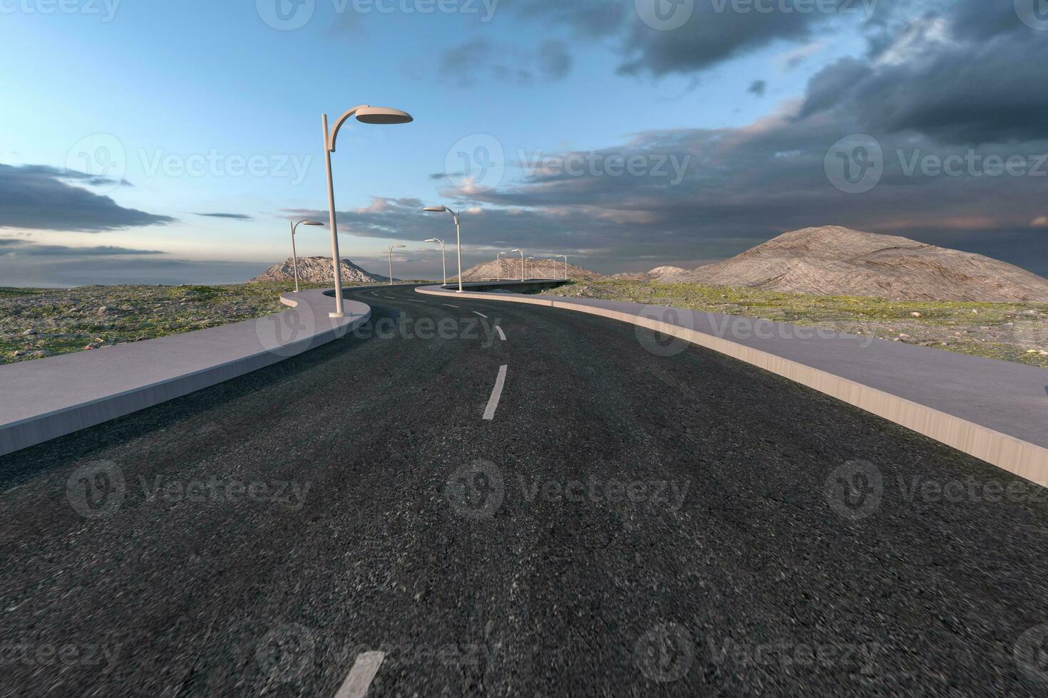 The waving road in the deserted suburbs, 3d rendering photo