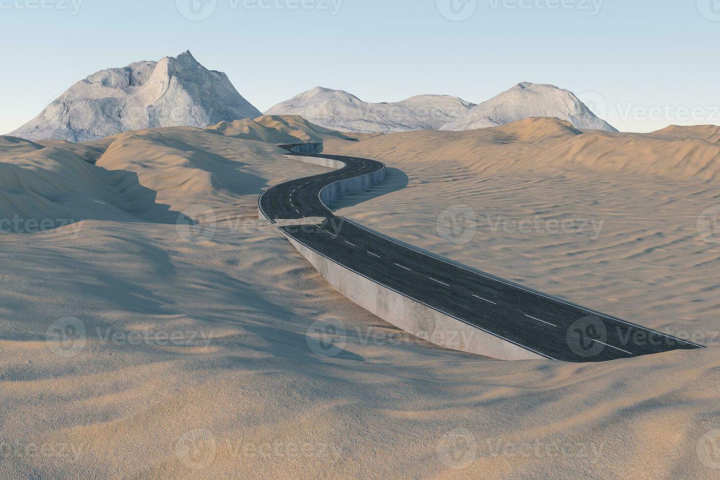 The waving road in the desert, 3d rendering photo