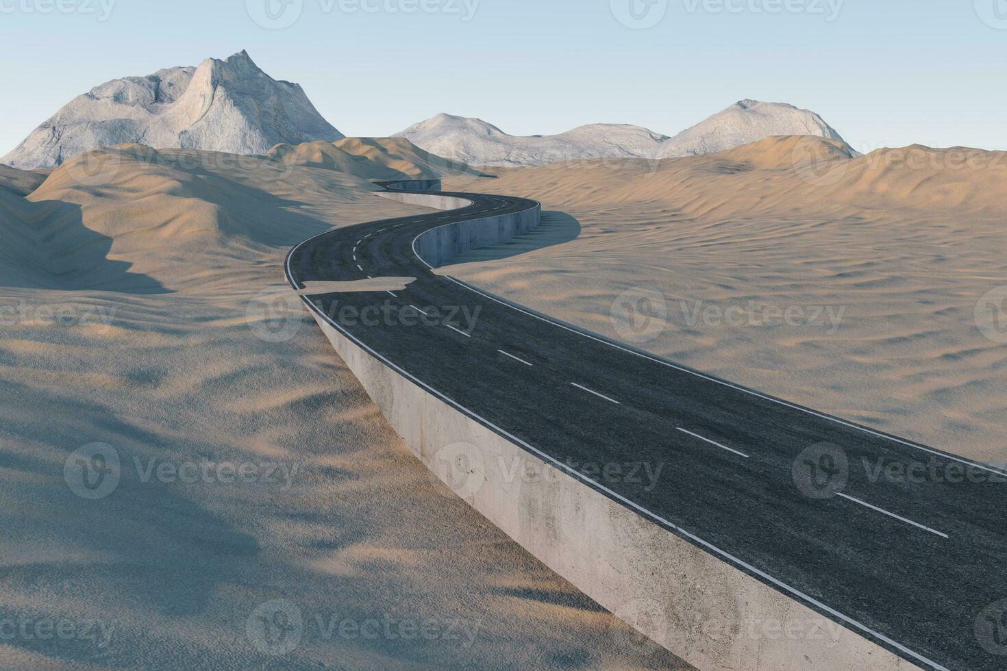 The waving road in the desert, 3d rendering photo