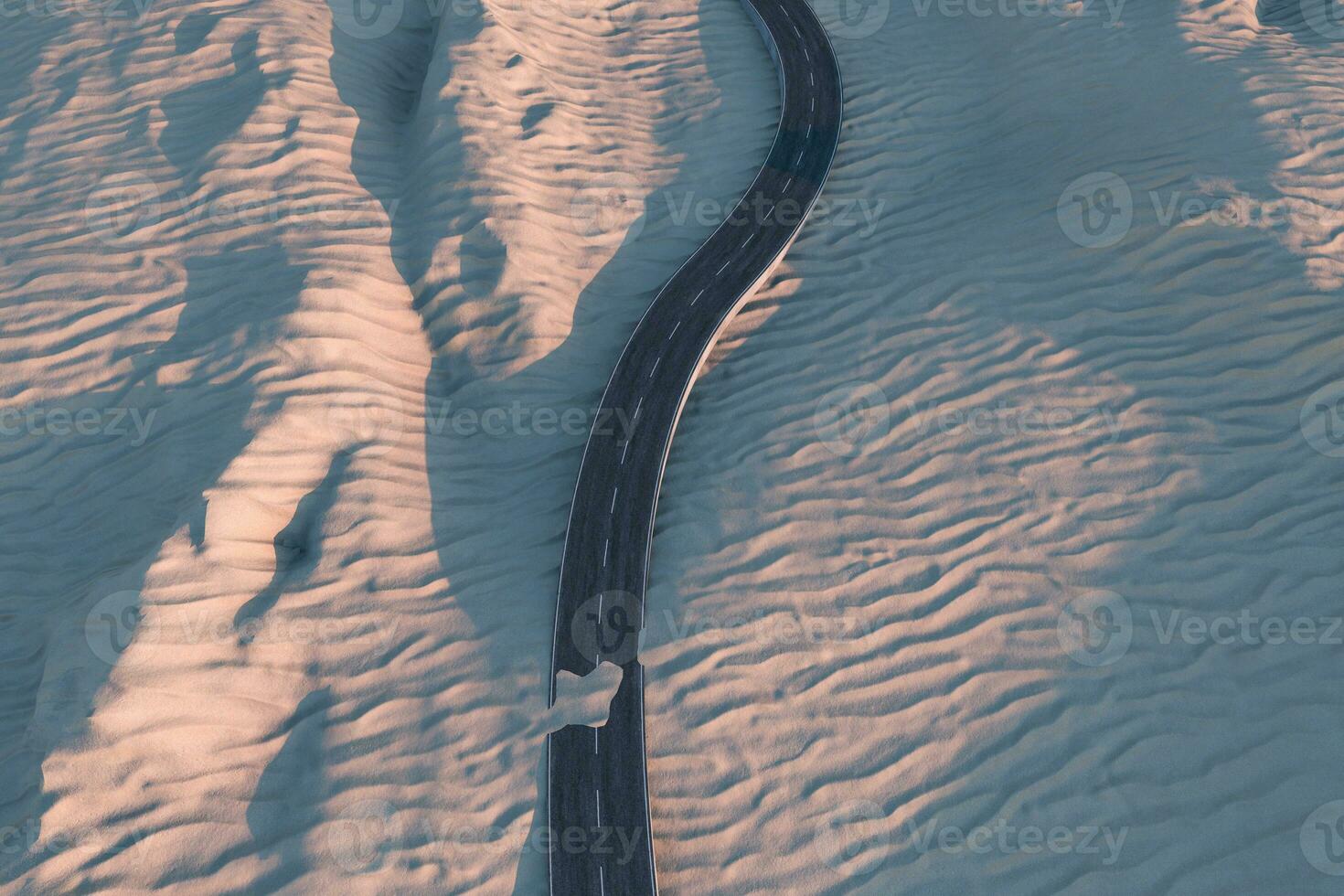 The waving road in the desert, 3d rendering photo