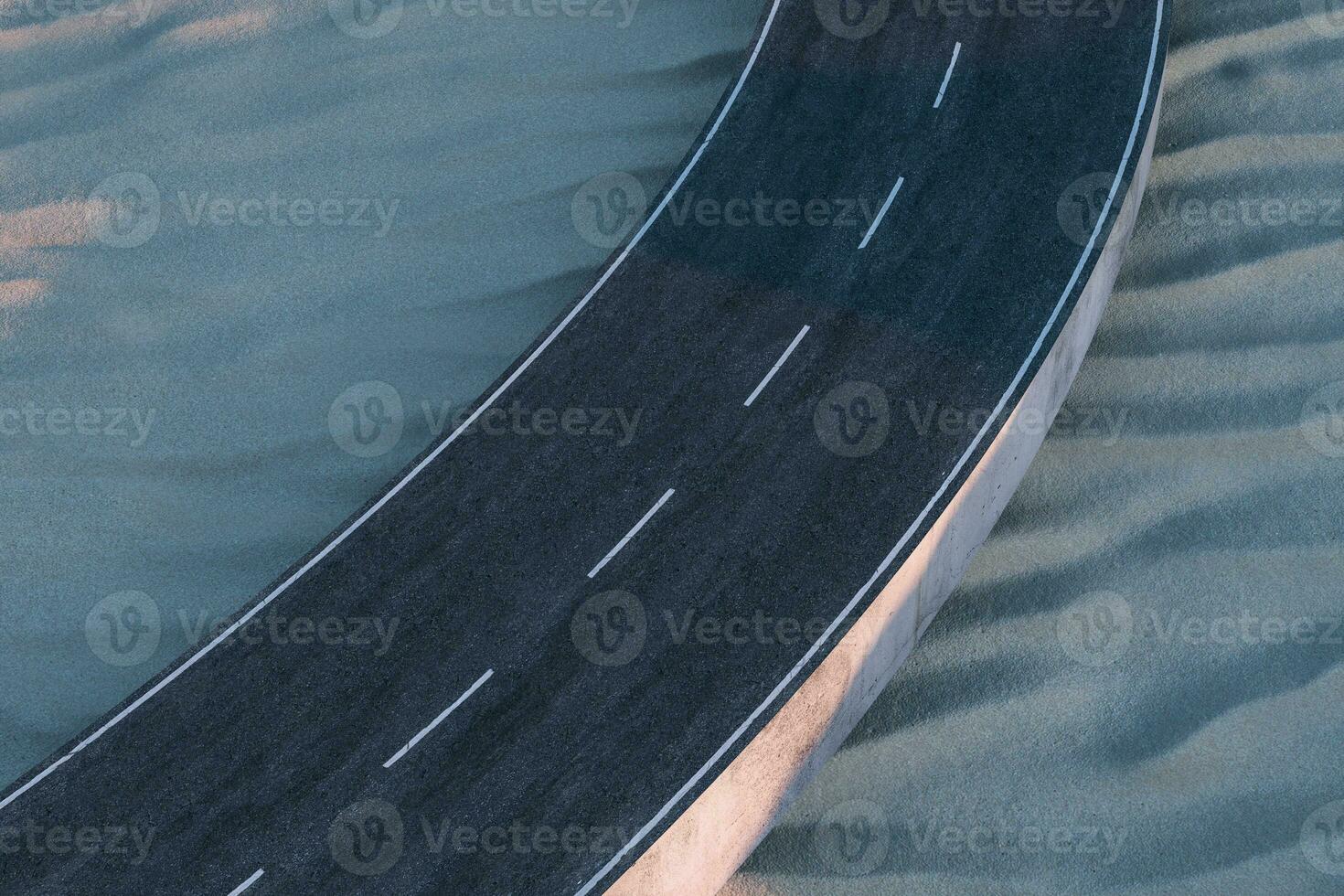 The waving road in the desert, 3d rendering photo
