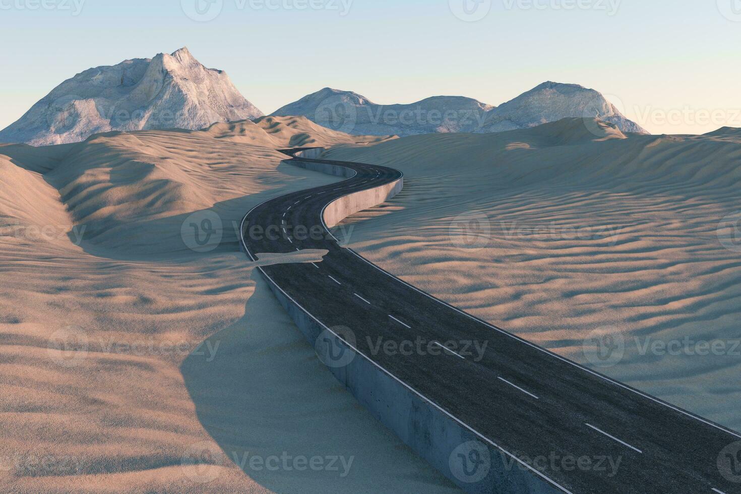 el ondulación la carretera en el desierto, 3d representación foto