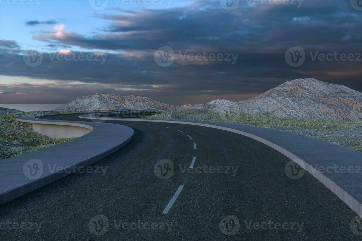 The waving road in the deserted suburbs, 3d rendering photo