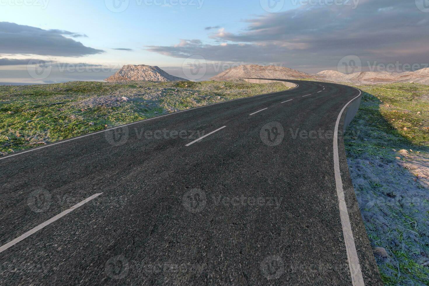 The waving road in the deserted suburbs, 3d rendering photo