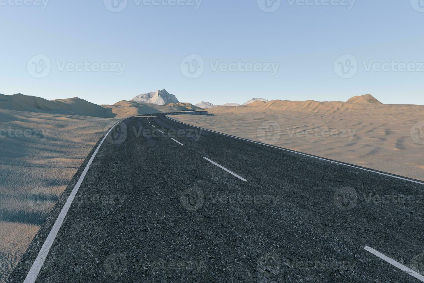 The waving road in the desert, 3d rendering photo