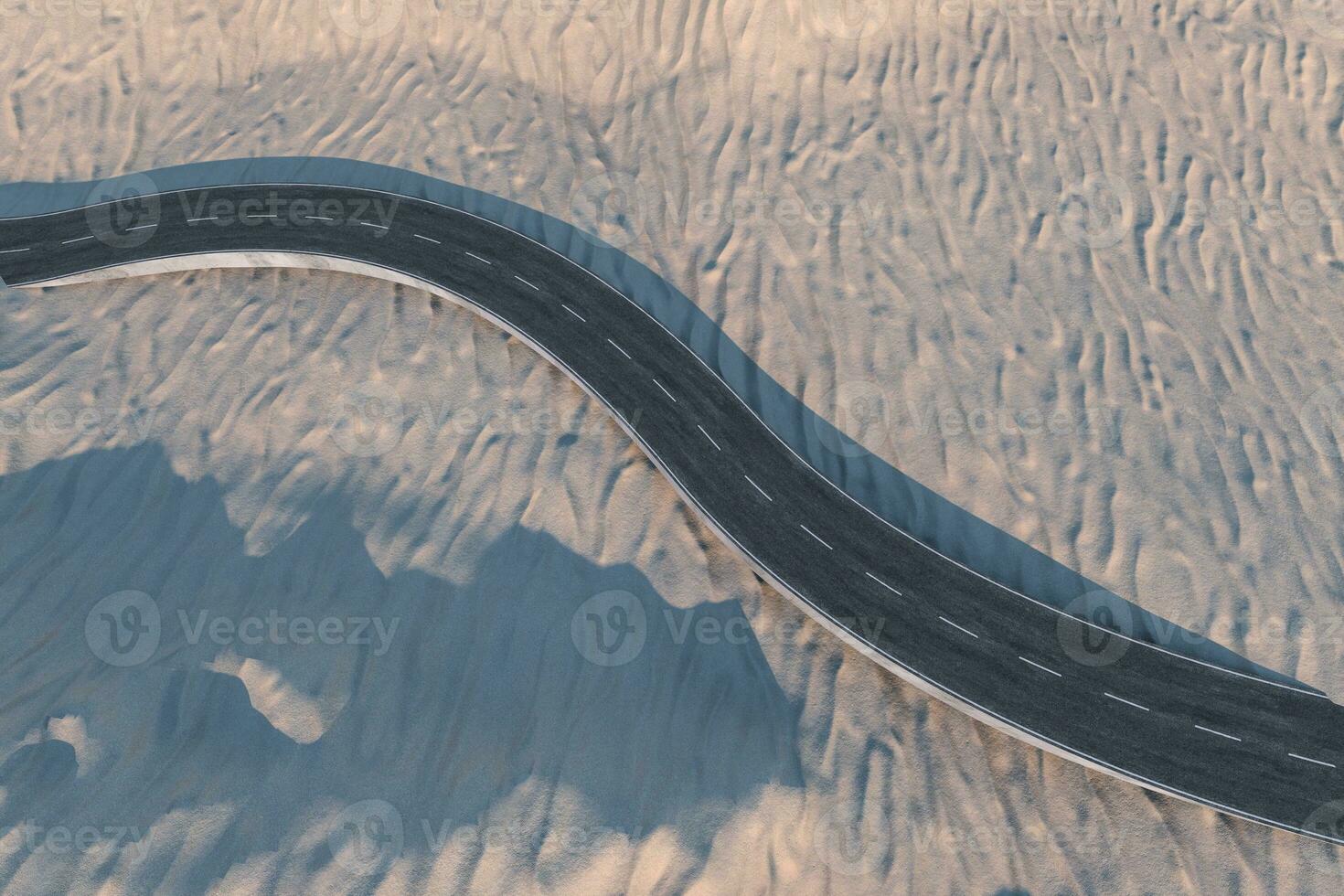 The waving road in the desert, 3d rendering photo