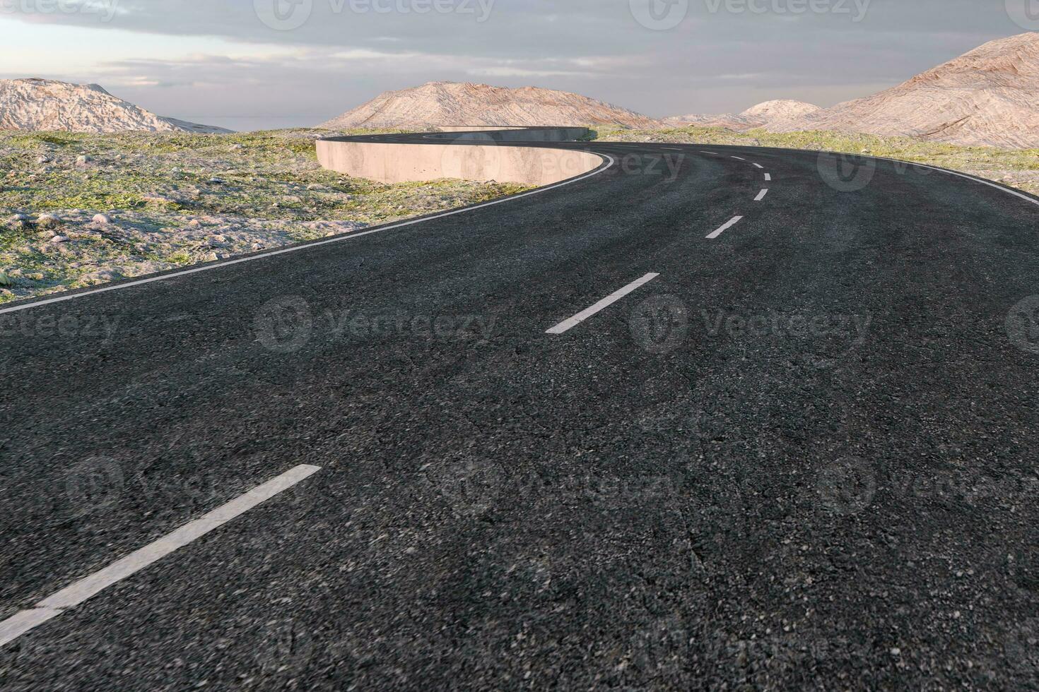 The waving road in the deserted suburbs, 3d rendering photo