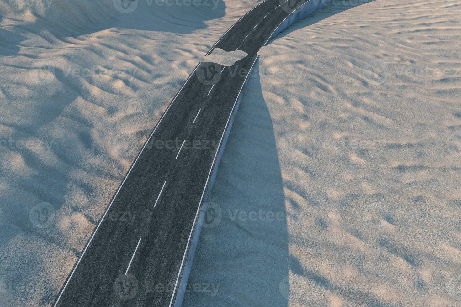 The waving road in the desert, 3d rendering photo