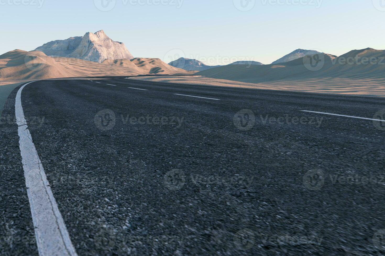 The waving road in the desert, 3d rendering photo