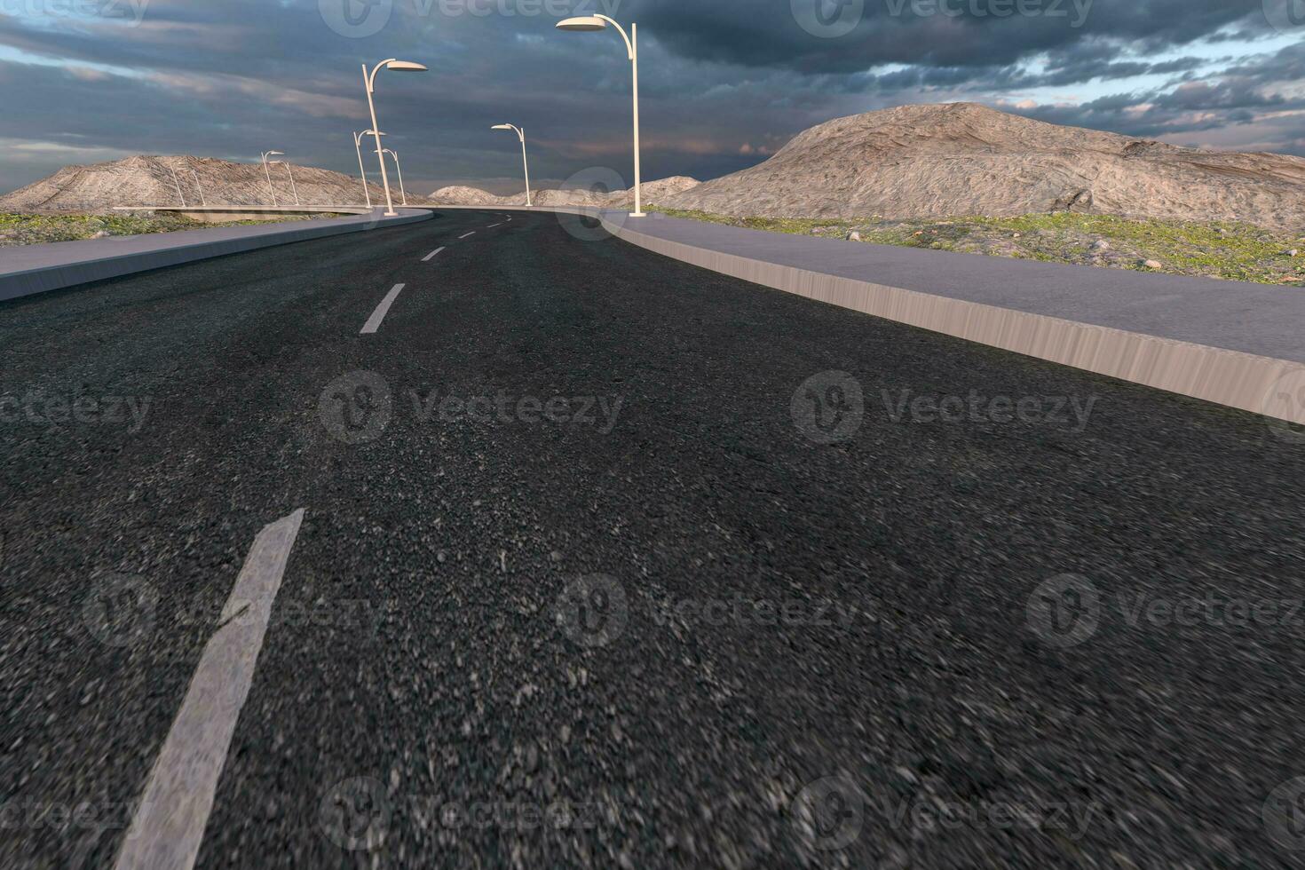 The waving road in the deserted suburbs, 3d rendering photo