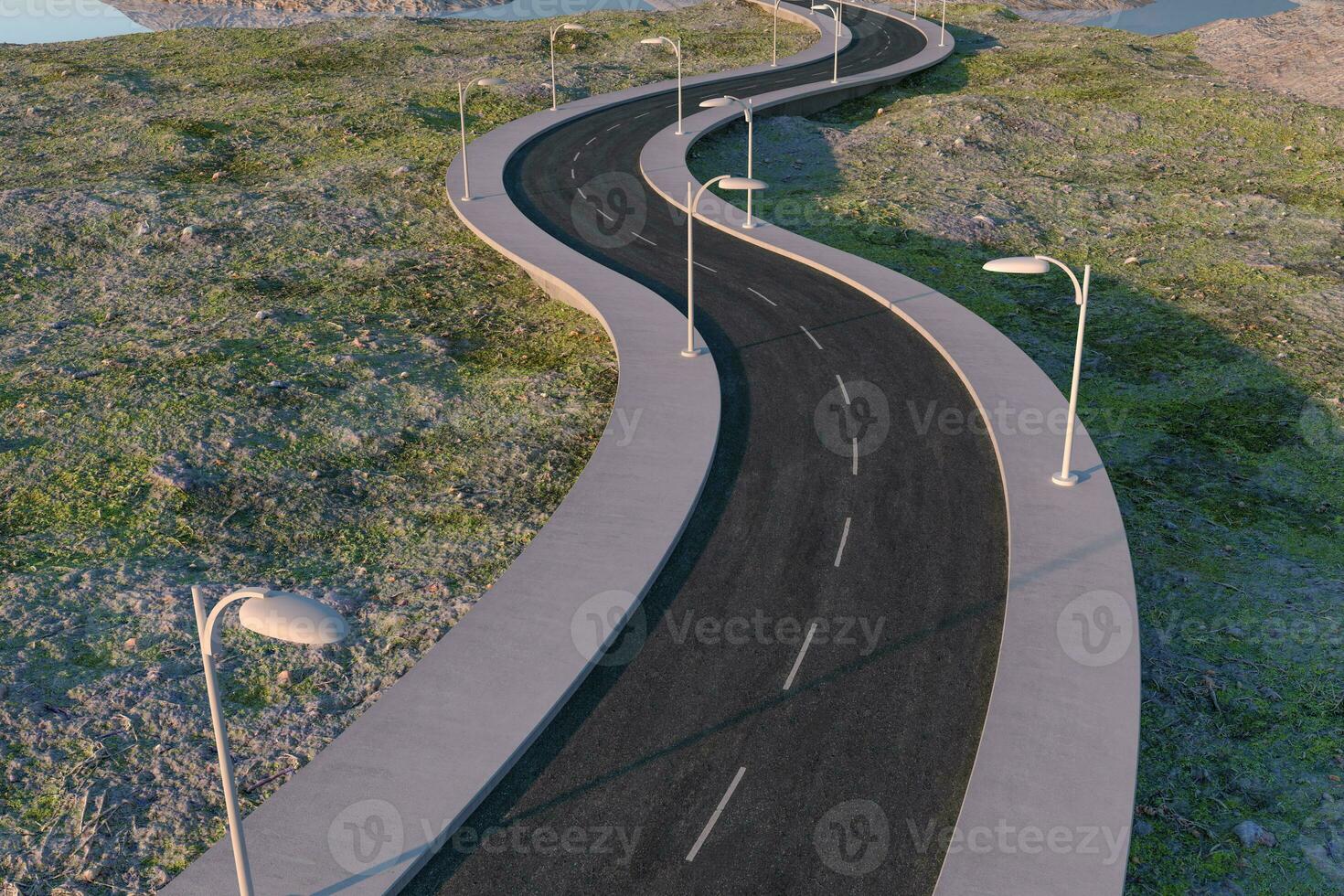 The waving road in the deserted suburbs, 3d rendering photo