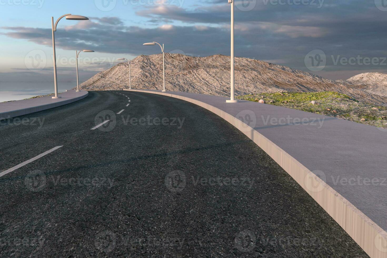 The waving road in the deserted suburbs, 3d rendering photo