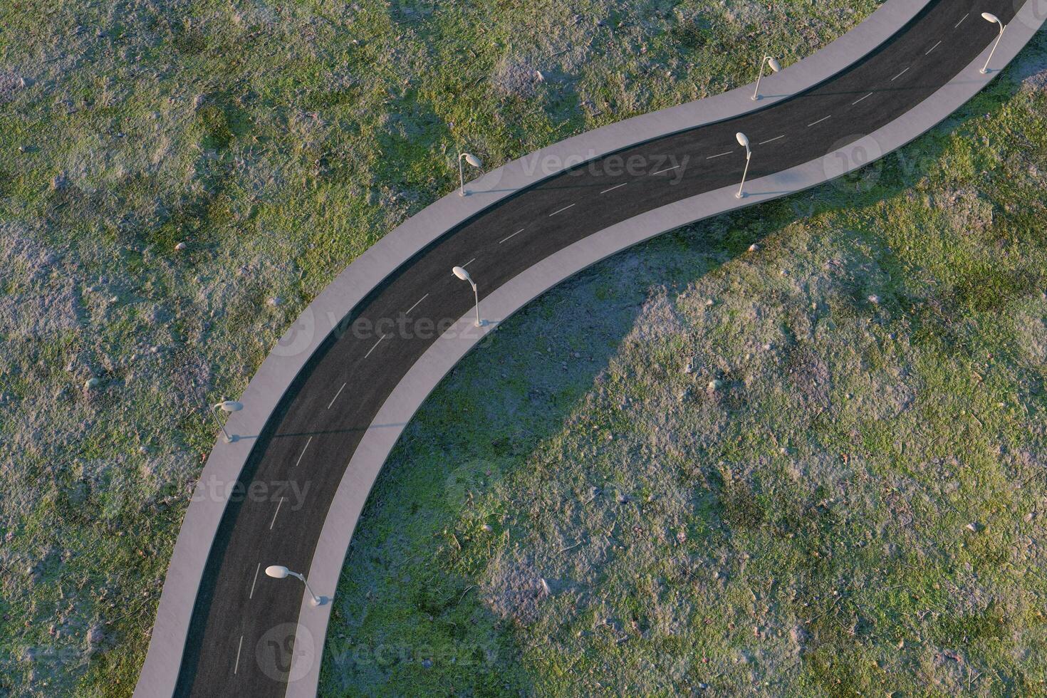 el ondulación la carretera en el abandonado afueras, 3d representación foto