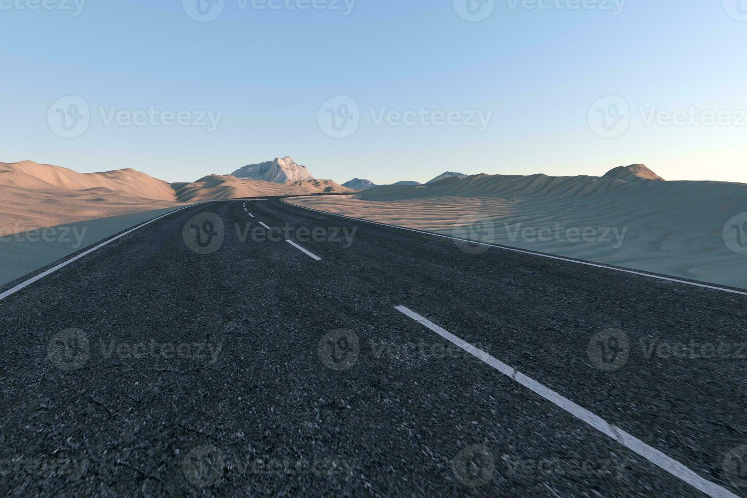 The waving road in the desert, 3d rendering photo