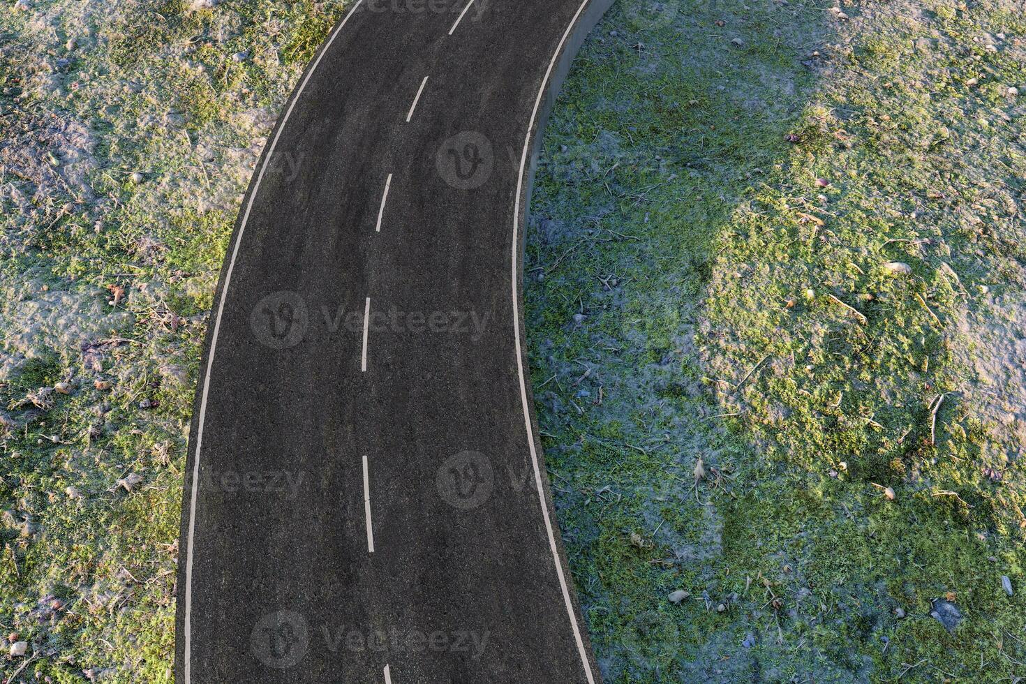 el ondulación la carretera en el abandonado afueras, 3d representación foto