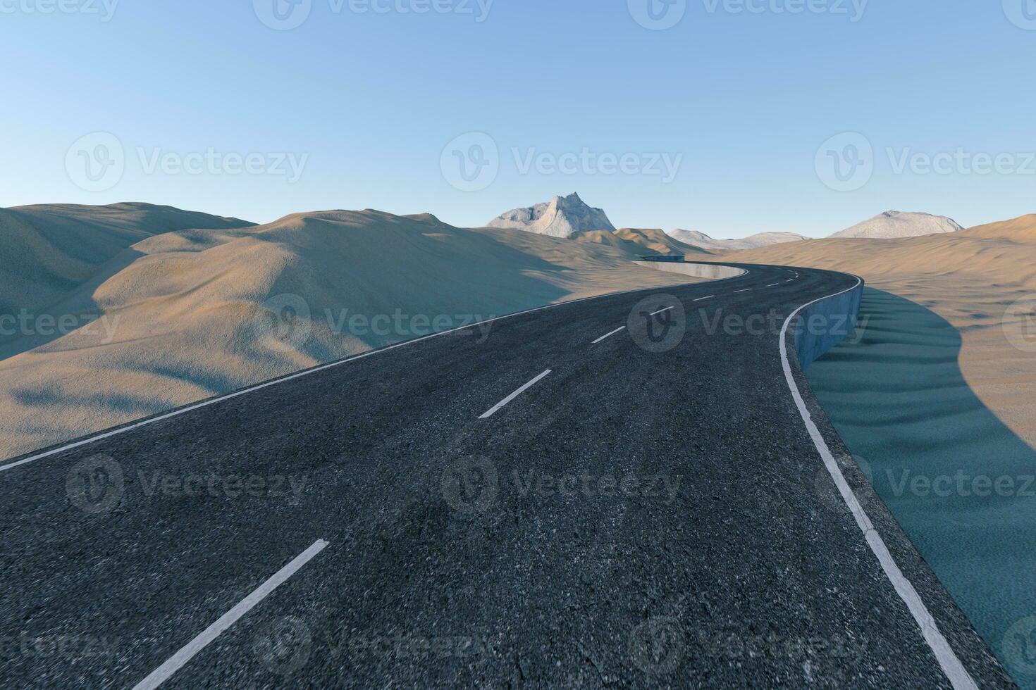 The waving road in the desert, 3d rendering photo