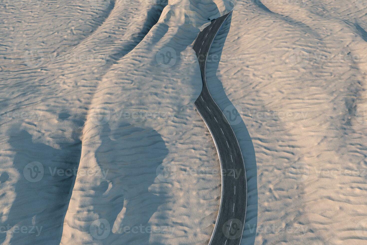 The waving road in the desert, 3d rendering photo