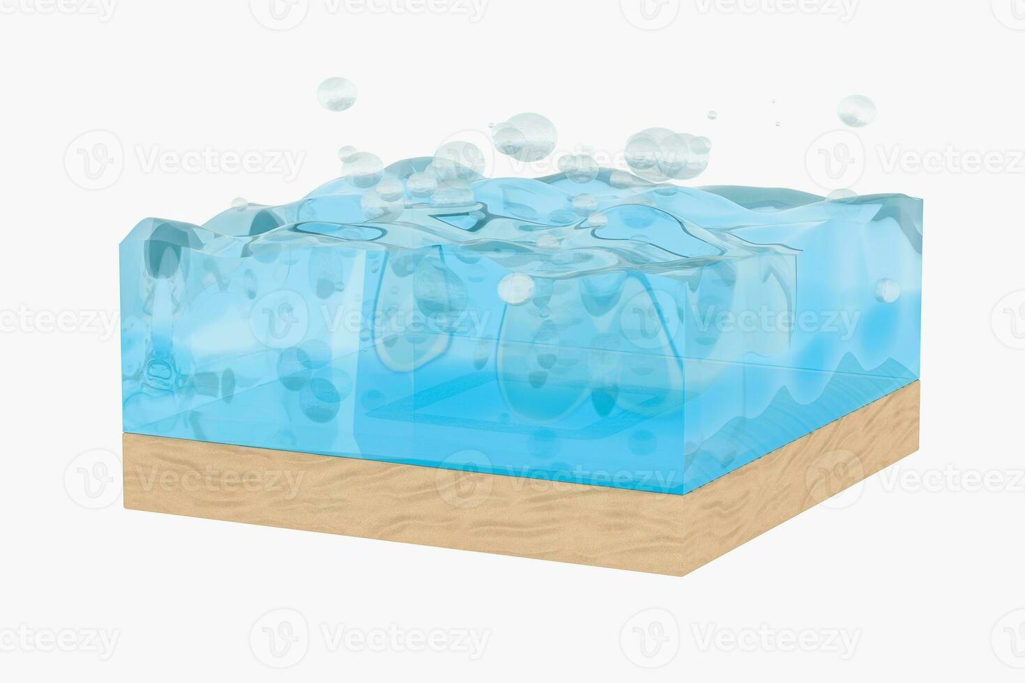 Light blue water wave cube, with creative spheres bubble, 3d rendering. photo