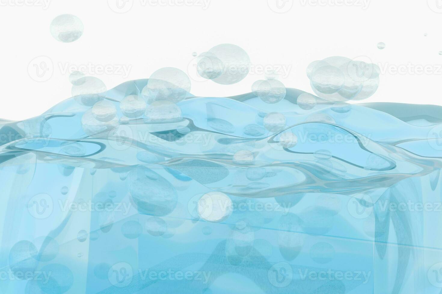 Light blue water wave cube, with creative spheres bubble, 3d rendering. photo