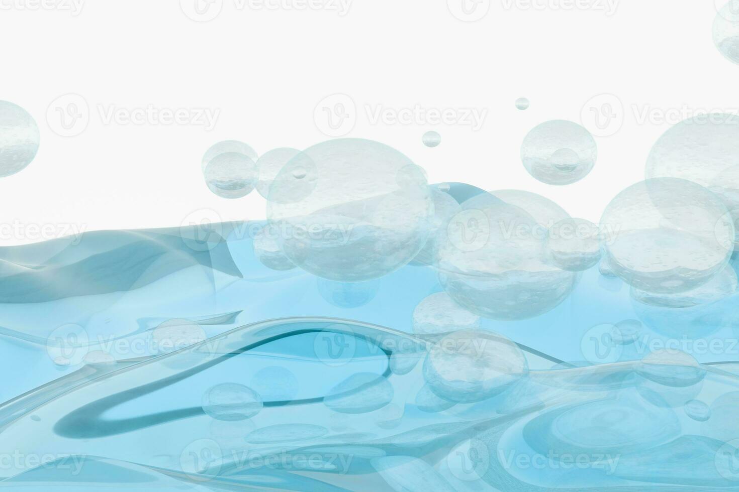 Light blue water wave cube, with creative spheres bubble, 3d rendering. photo