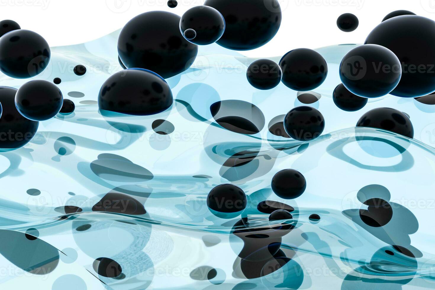 Light blue water wave cube, with creative spheres bubble, 3d rendering. photo