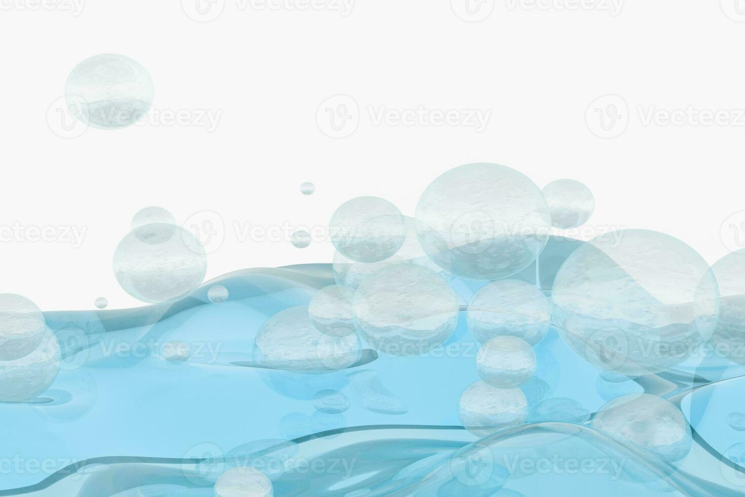 Light blue water wave cube, with creative spheres bubble, 3d rendering. photo