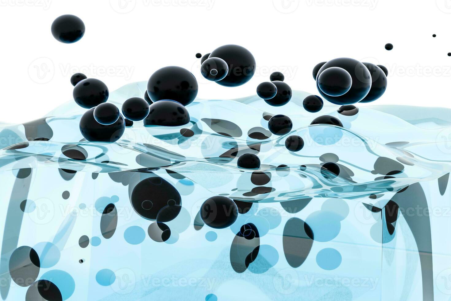 Light blue water wave cube, with creative spheres bubble, 3d rendering. photo