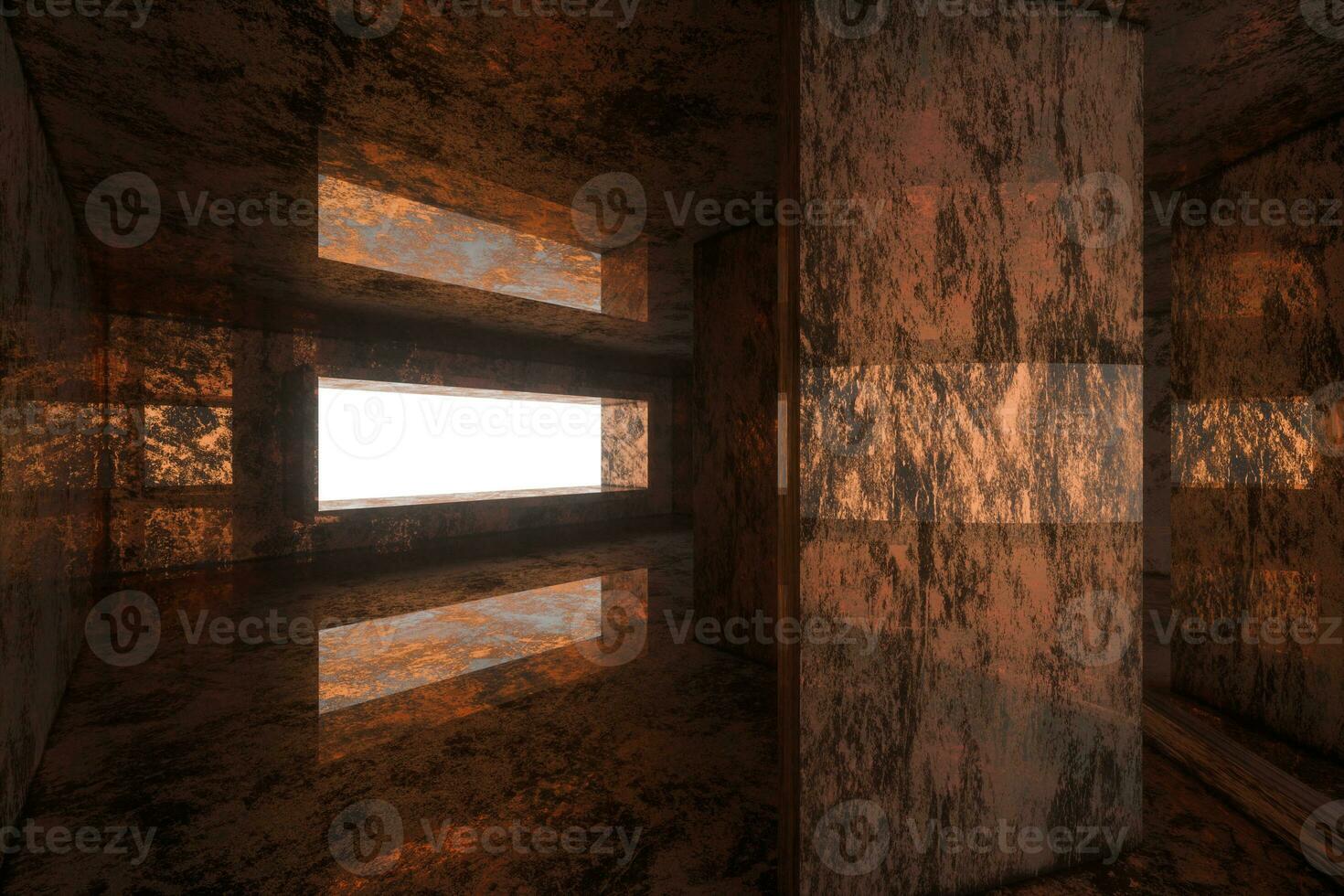 Empty rusty room with light coming in from the window, 3d rendering. photo