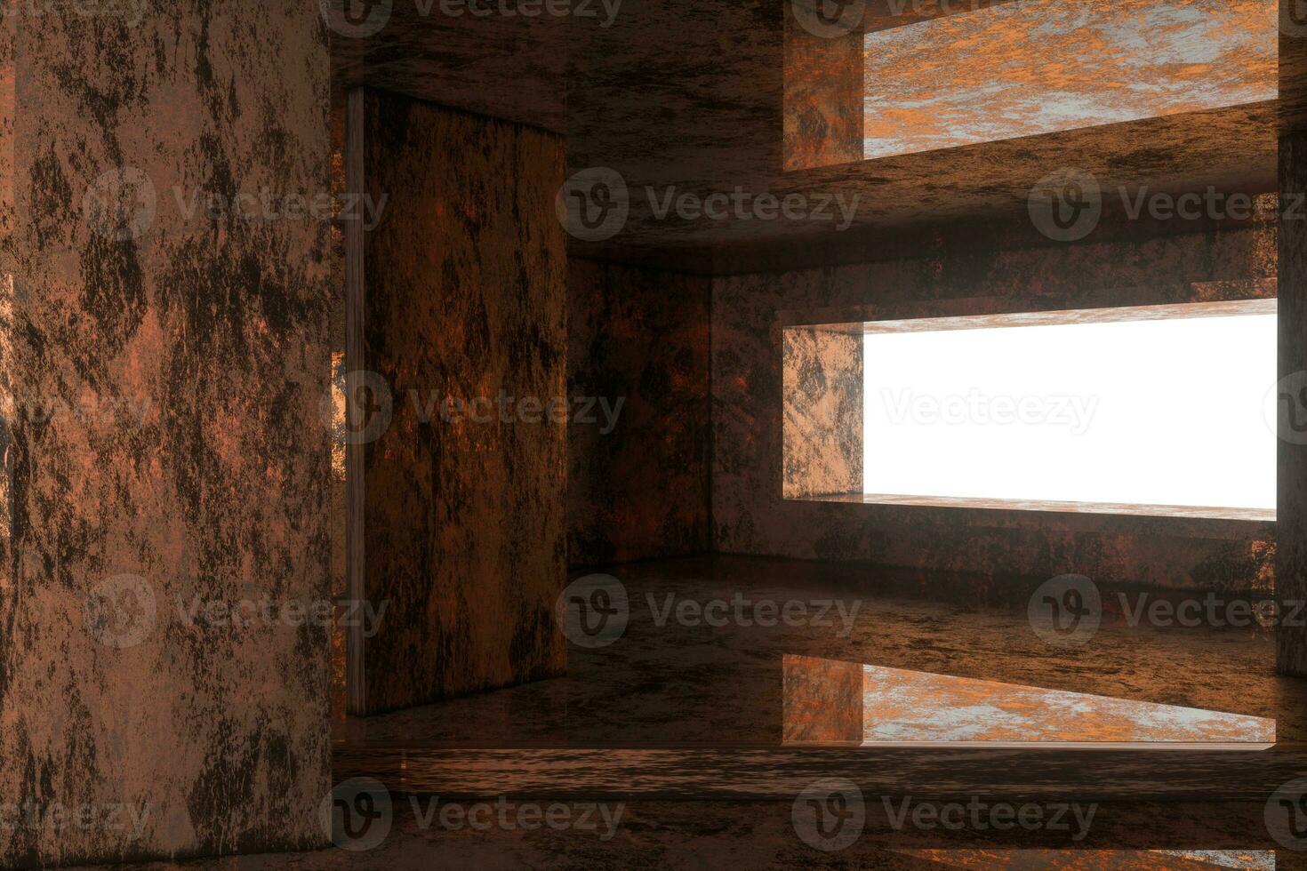 Empty rusty room with light coming in from the window, 3d rendering. photo