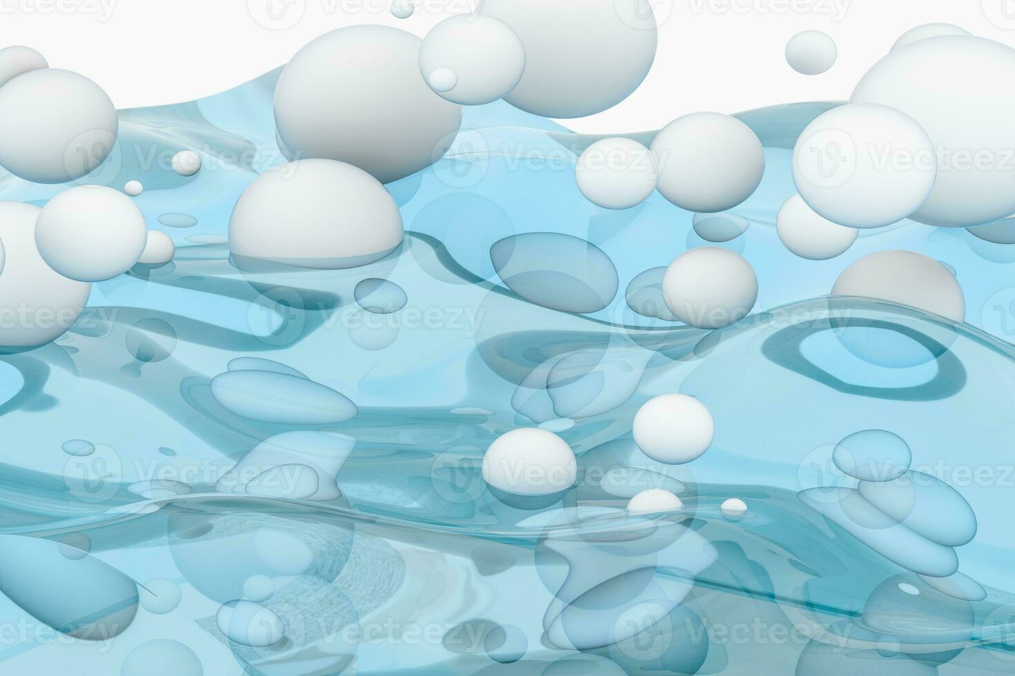 Light blue water wave cube, with creative spheres bubble, 3d rendering. photo