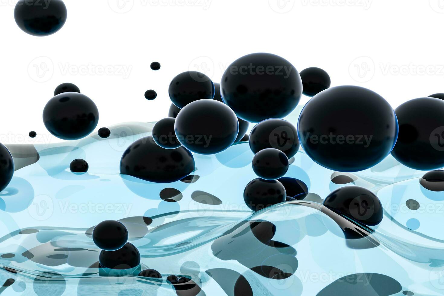 Light blue water wave cube, with creative spheres bubble, 3d rendering. photo