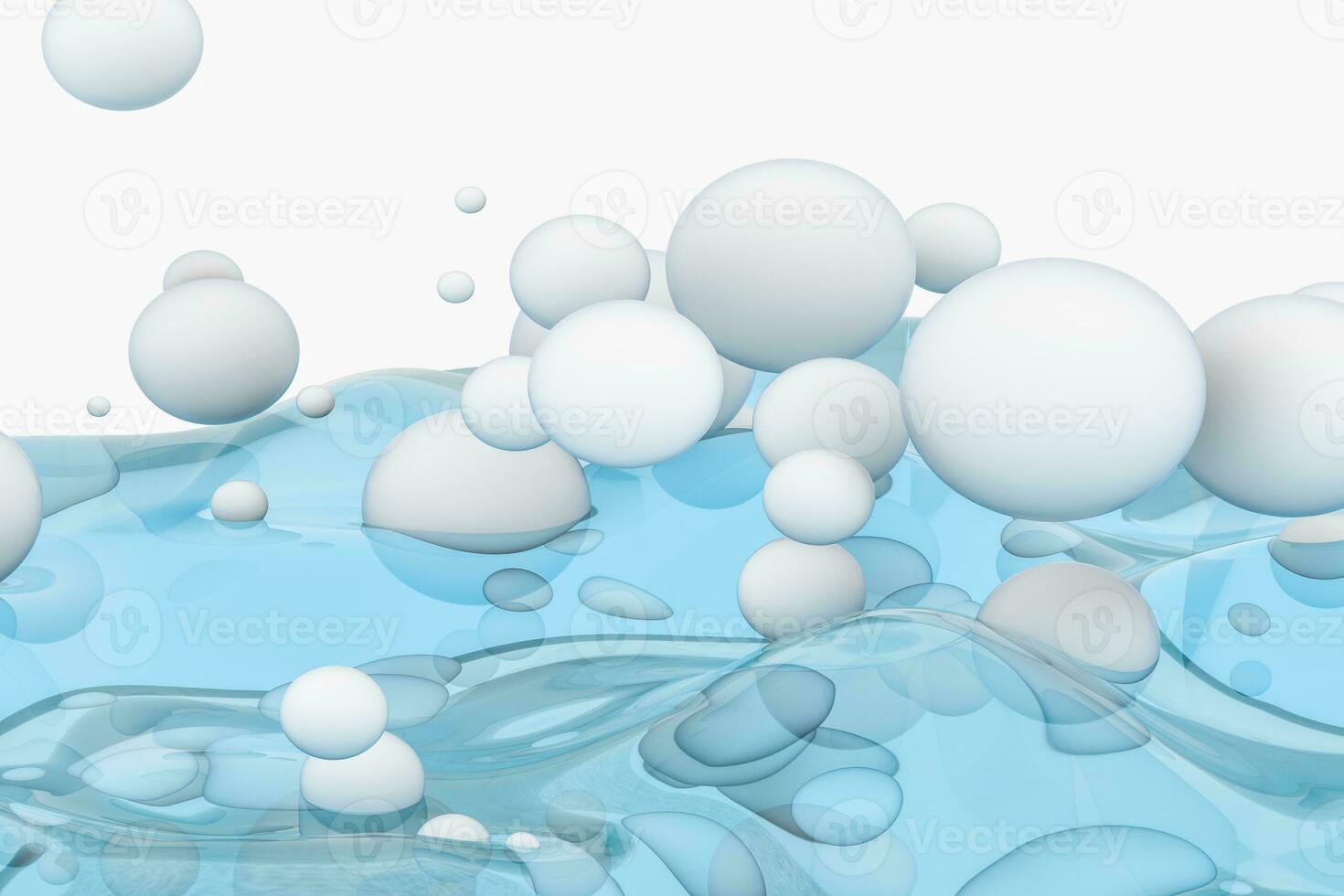 Light blue water wave cube, with creative spheres bubble, 3d rendering. photo
