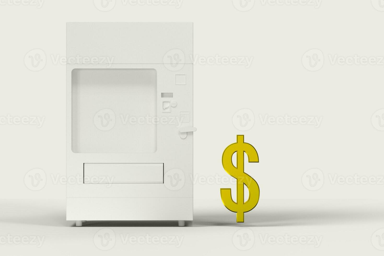 The white model of vending machine and money model, 3d rendering. photo