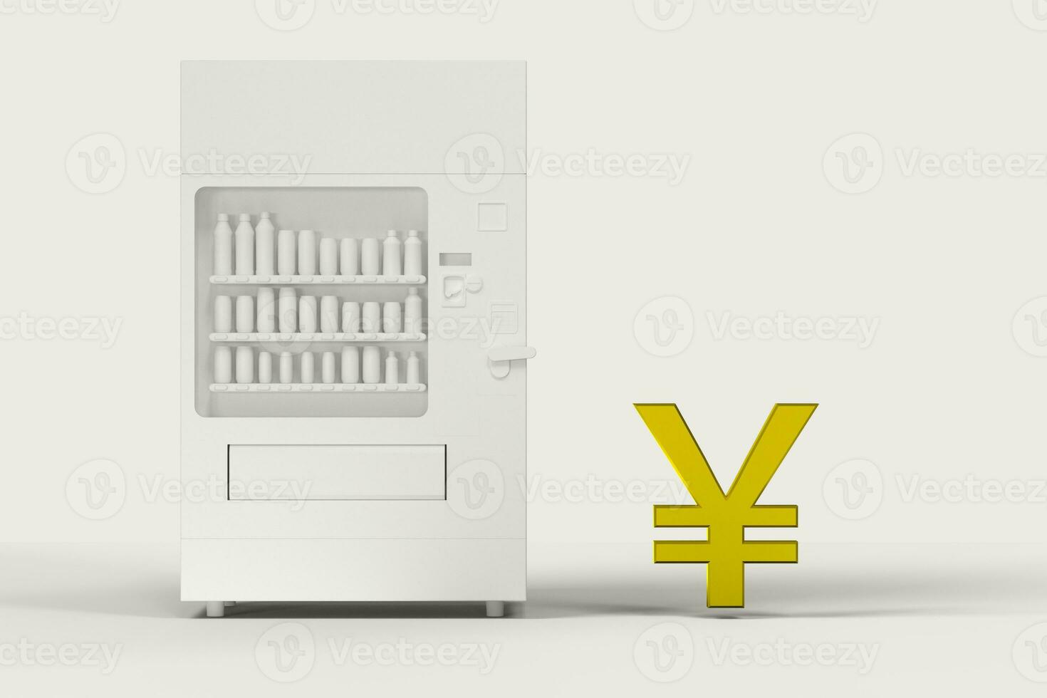 The white model of vending machine and money model, 3d rendering. photo