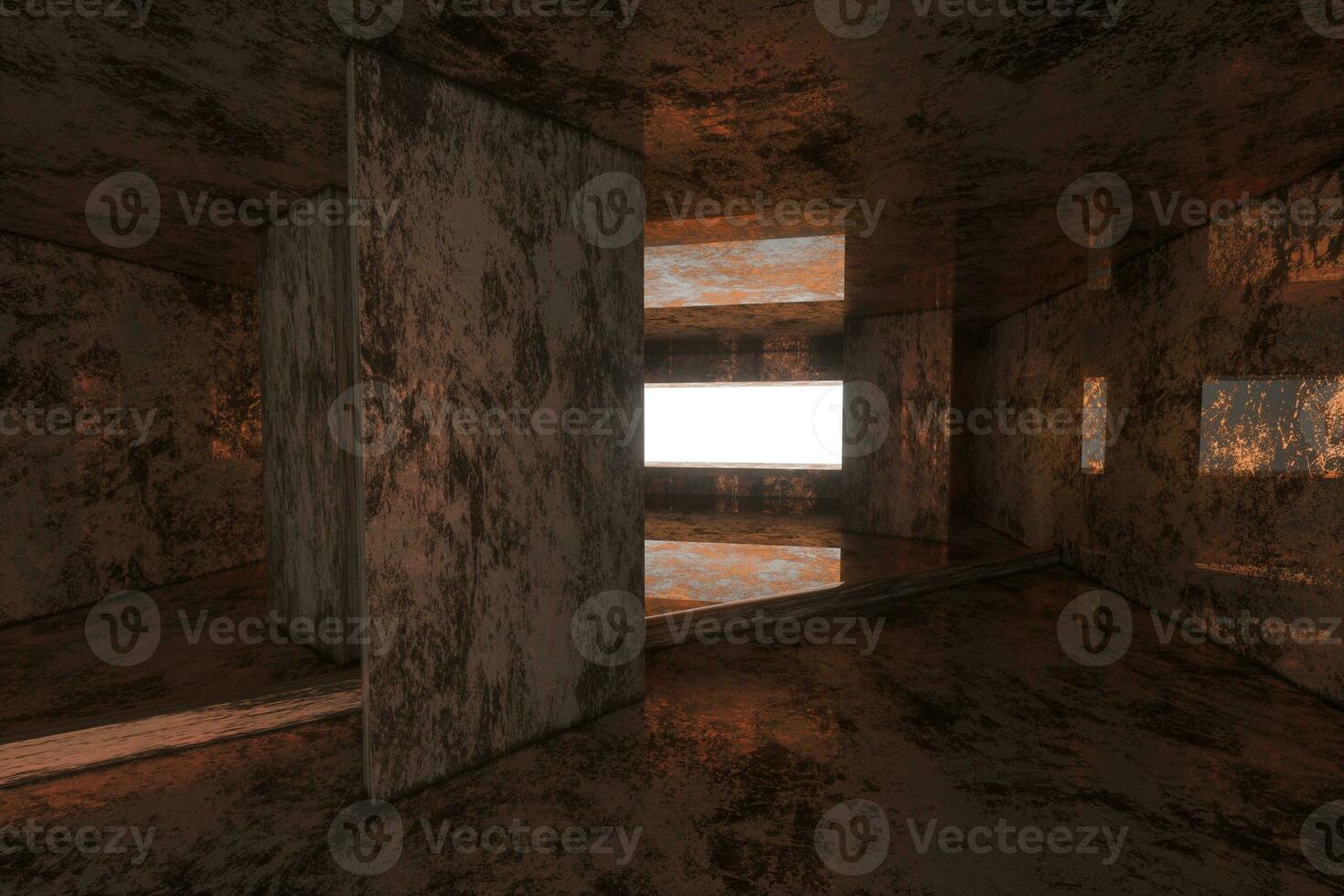 Empty rusty room with light coming in from the window, 3d rendering. photo