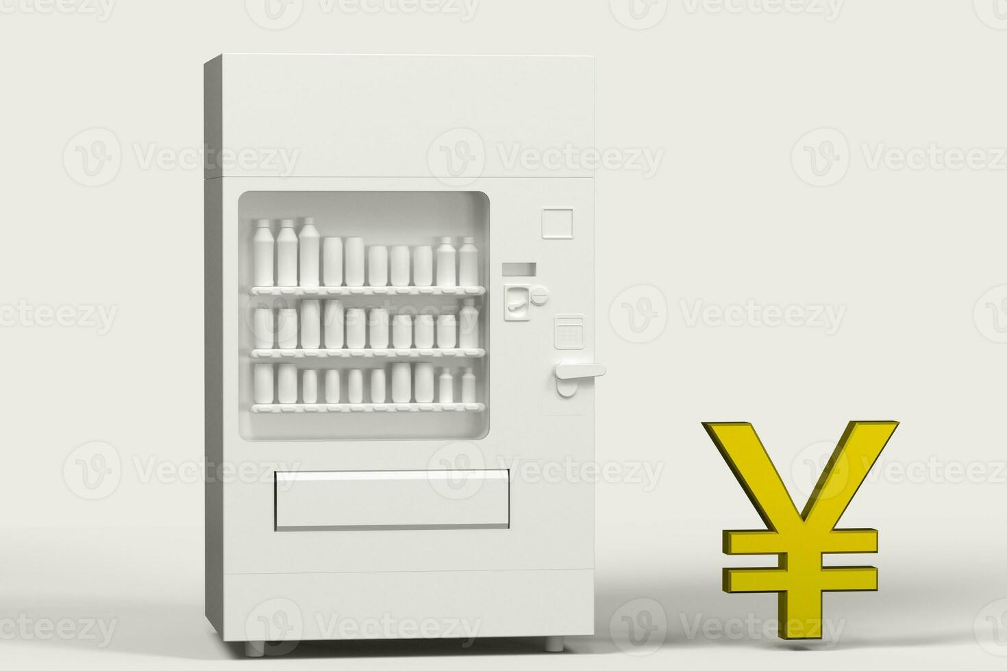 The white model of vending machine and money model, 3d rendering. photo