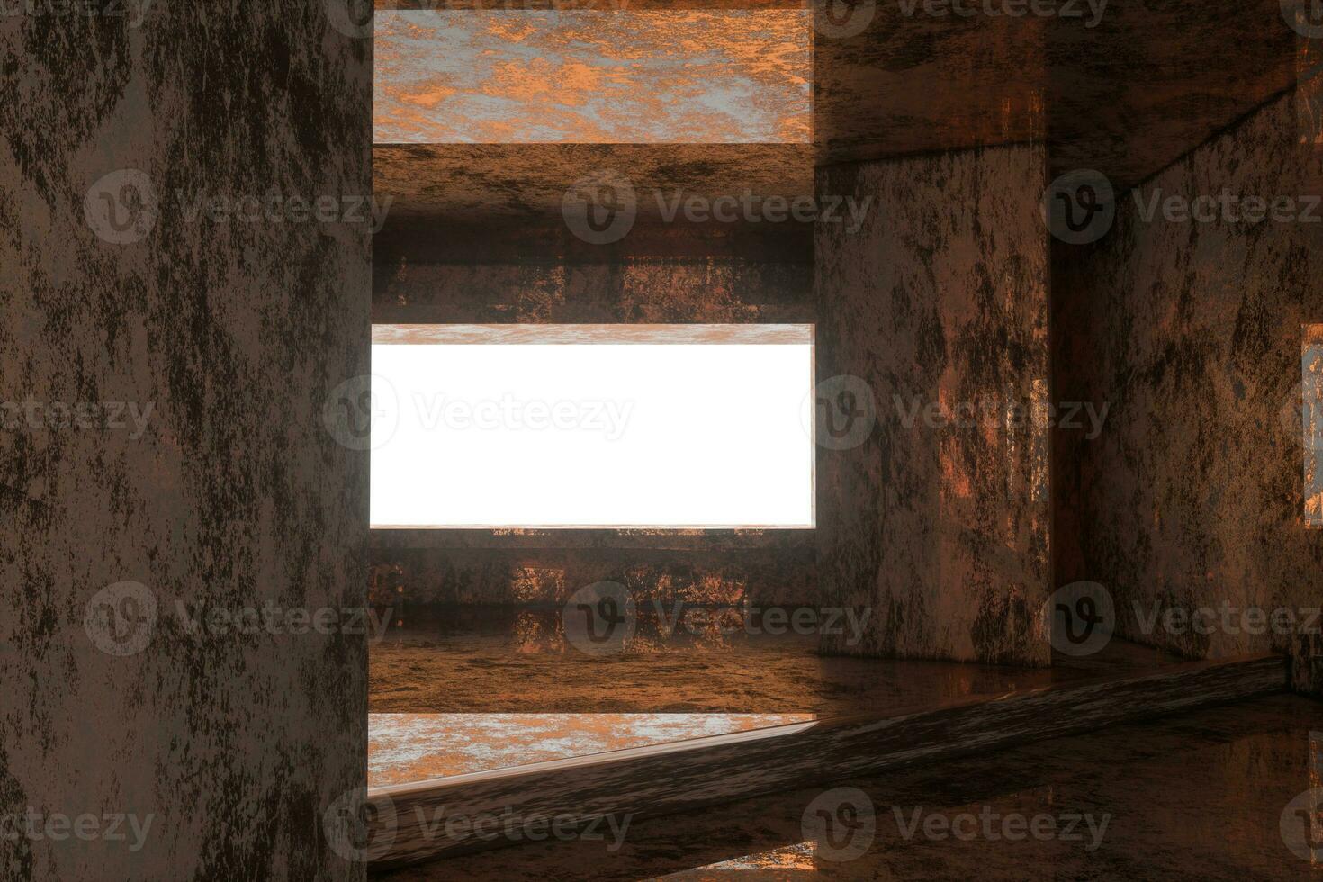 Empty rusty room with light coming in from the window, 3d rendering. photo