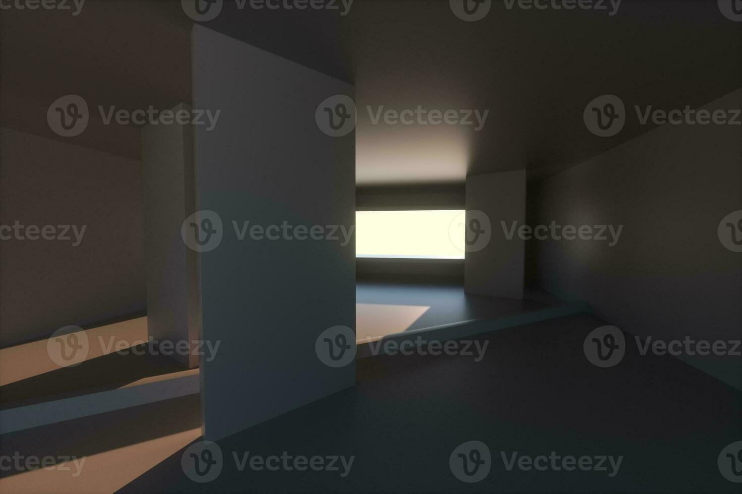 Empty rough room with light coming in from the window, 3d rendering. photo